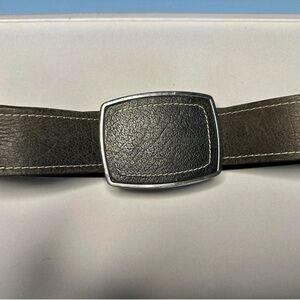 Men's Black Leather Belt with Silver Buckle Signed Mexico 42